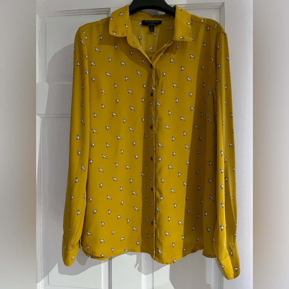 BR Factory Yellow Women's Top with Bird Print